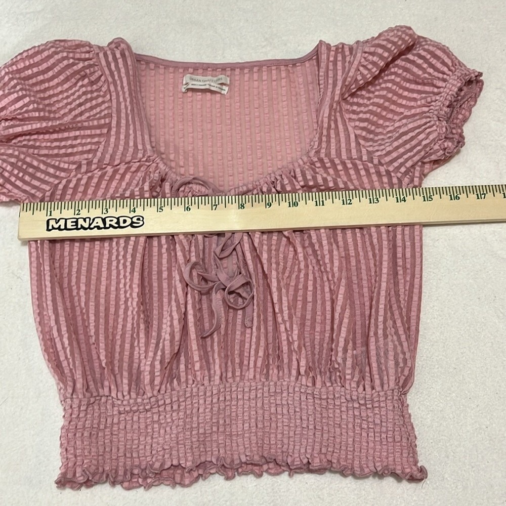 Urban Outfitters Cropped Top Short Sleeve Sheer Puff Sleeve Pink Size XS - Picture 4 of 6